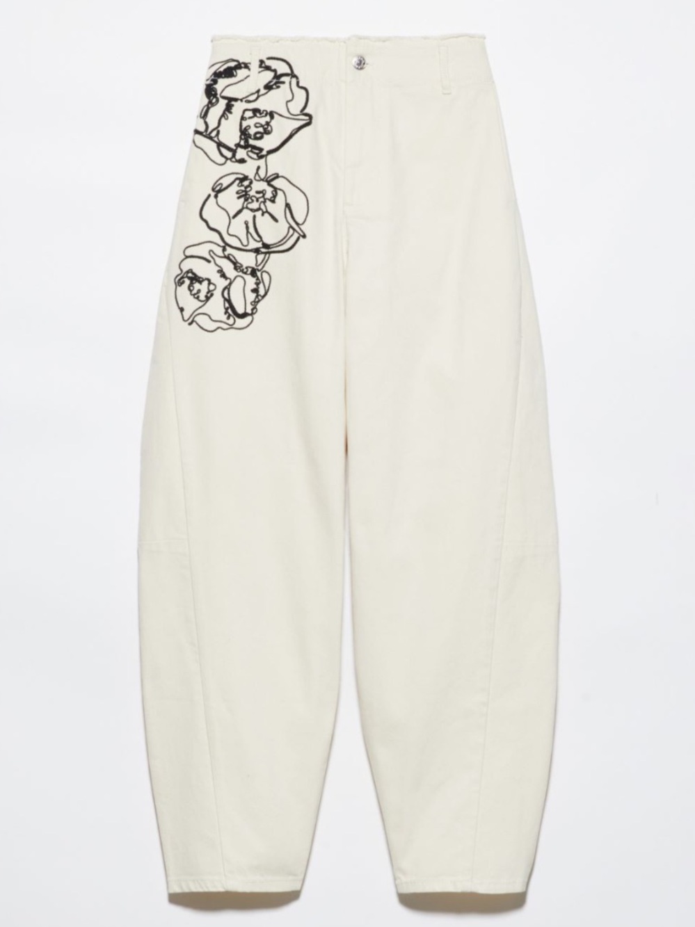 Max Co Cream High-Waist Tapered Pants with Black Floral Outline